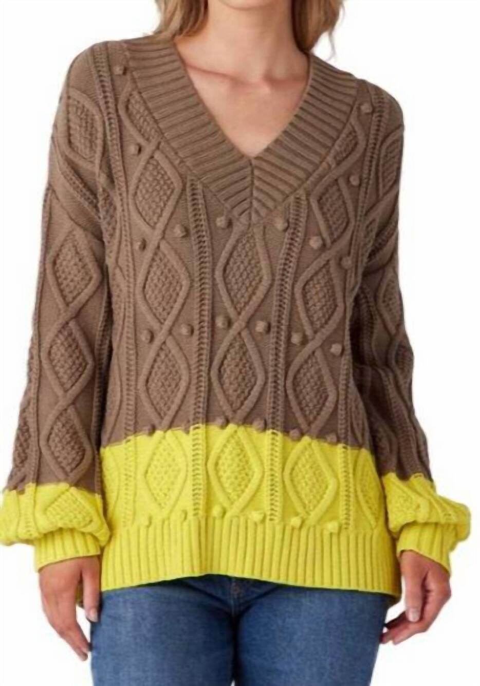 NEW CROSBY BY MOLLIE BURCH charlie colorblock sweater in deep taupe colorblock
